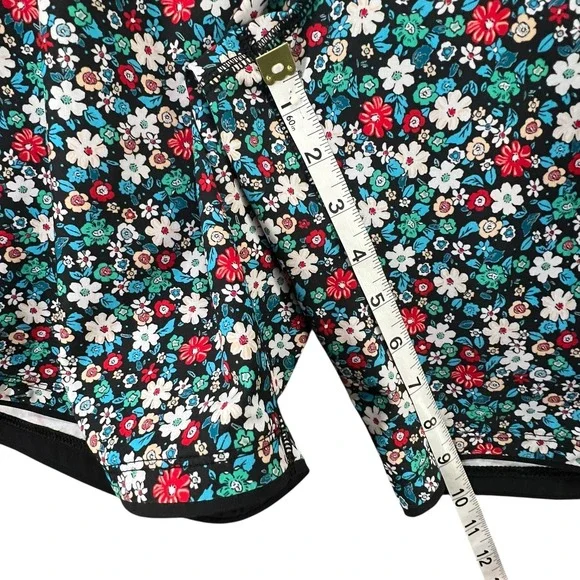 Lands' End Women's Black Waist Floral Swim Shorts - Teal, Red, White - Picture 8 of 13